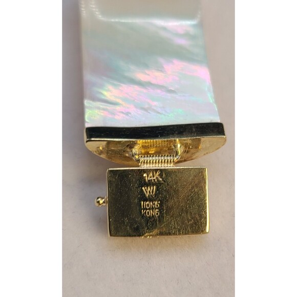14K Gold Mother Of Pearl Bracelet 7" Long Rectangular Stones - Picture 8 of 8